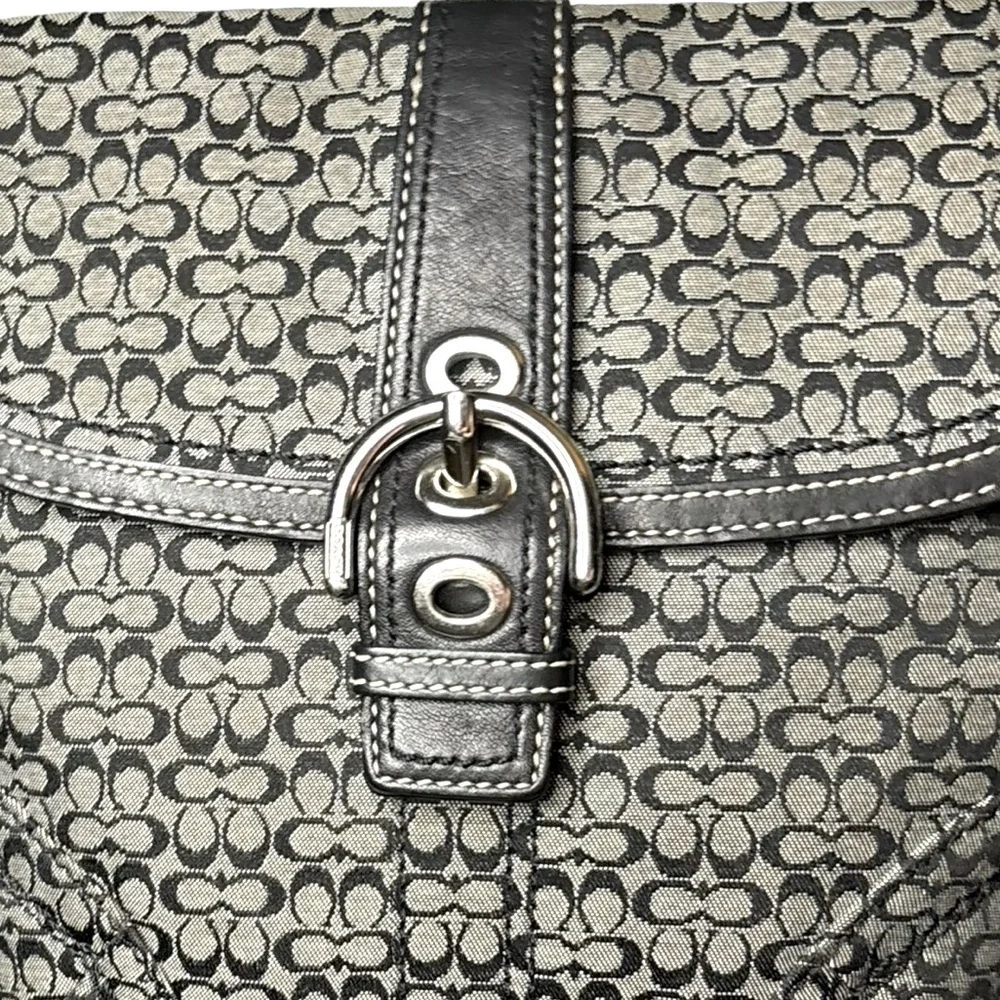 Coach Monogrammed Logo Buckle Small Crossbody Black/White/Silver Hardware